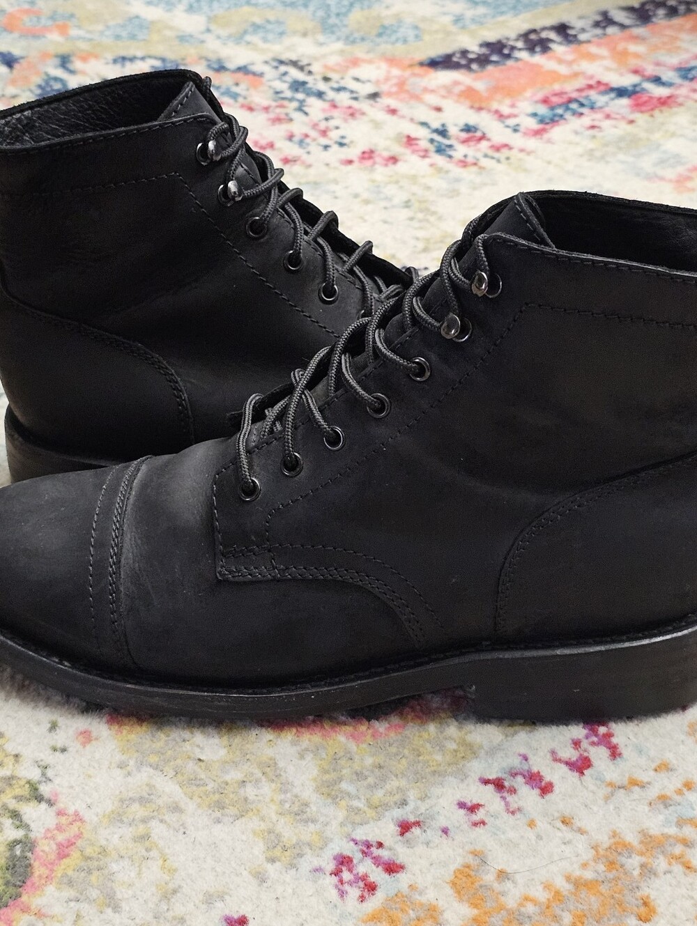 Thursday Boot Co Captain Black Matte Leather Cap Toe Boots Mens Size 9 Lace Up - Picture 3 of 11